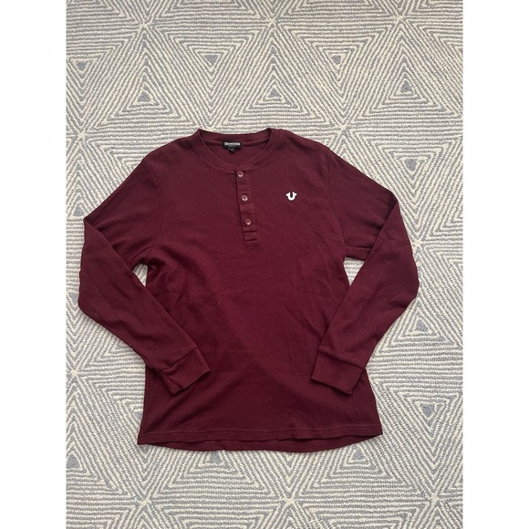 True Religion Long Sleeve Waffle Knit‎ Shirt - Maroon - Large - Picture 1 of 4